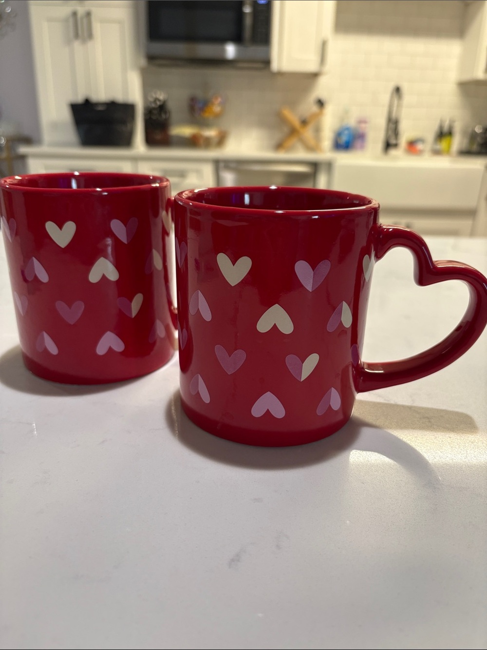 Heart-Handle Red Ceramic Mug with Pink Heart Pattern - Picture 1 of 5